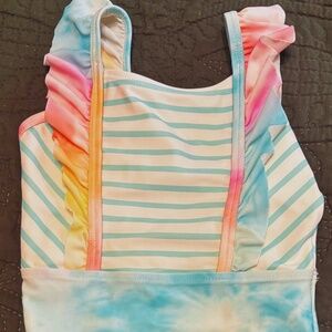 RuffleButts Rainbow Tie Dye Pinafore One Piece Swimsuit 12-18 months